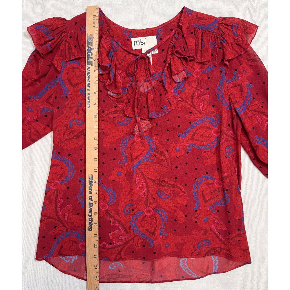 Ted Baker MiB Engels Red Ruffle Self Tie Crepe Paisley Print Blouse Size 1 Small - Picture 9 of 11